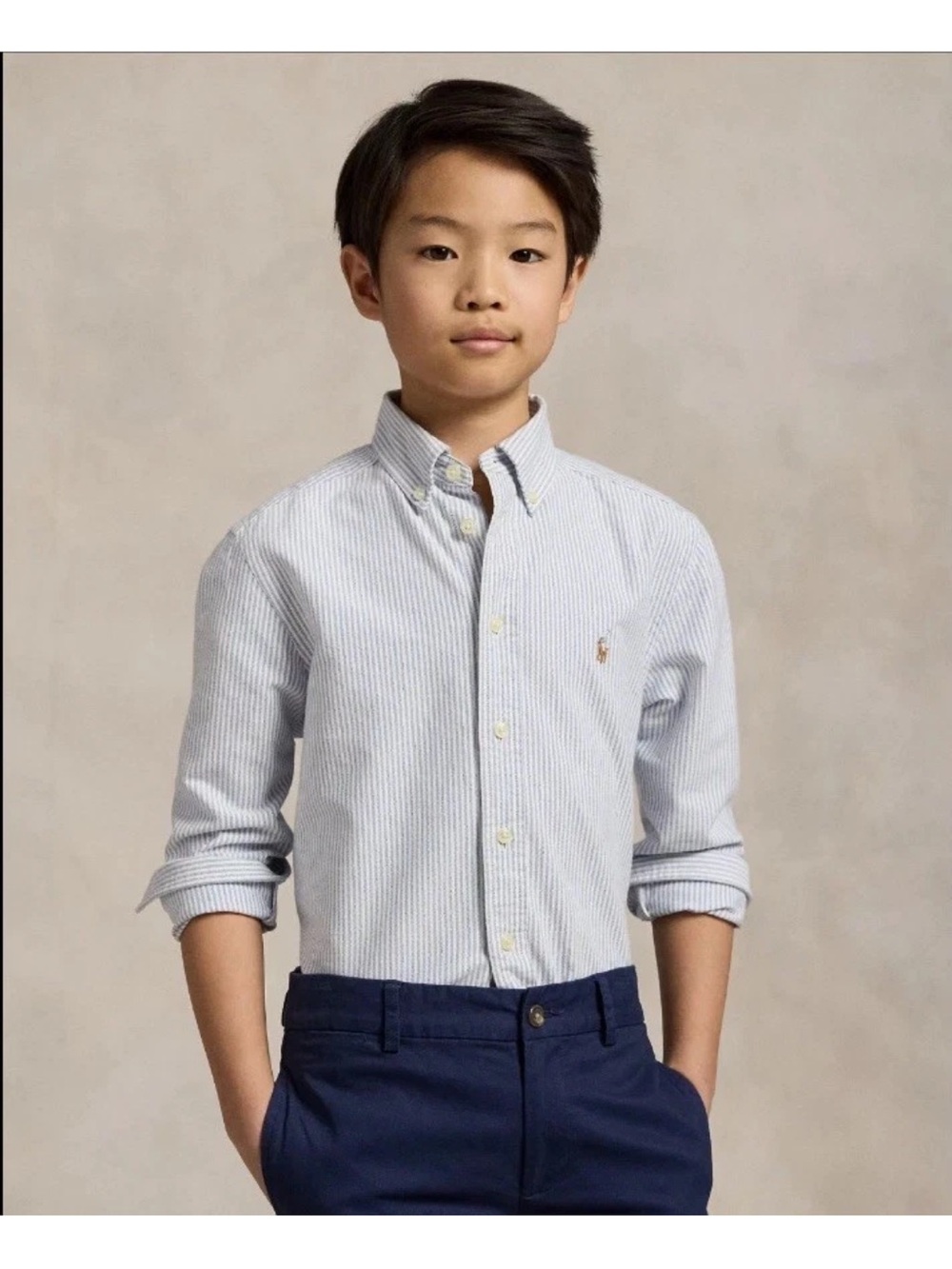 Ralph Lauren Shirt Boys Sz 8 Blue White Striped Oxford Button Down Pony